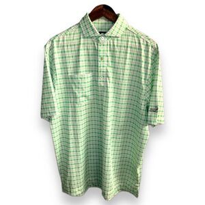 Footjoy Green & White Check Performance Golf Polo Shirt Size M